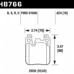 Колодки тормозные HB766Q.624 HAWK DTC-80; задн. BMW M4 F82, F32; M3 F80 F30; F20 F22 F87 M-Perfor