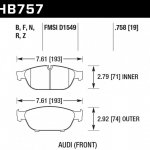 Колодки тормозные HB757Z.758 HAWK PC; перед Audi A6 4G2, C7, 4GC; A7 4GA, 4GF; Allroad 4GH; 19mm