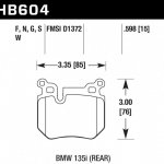 Колодки тормозные HB604S.598 HAWK HT-10 BMW (Rear) 15 mm