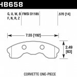 Колодки тормозные HB658G.570 HAWK DTC-60; Corvette 1-pc (Front) 15mm