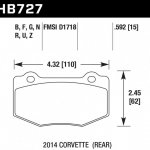 Колодки тормозные HB727Q.592 HAWK DTC-80; 2014 Corvette / Corvette HD (Rear) 15mm