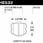 Колодки тормозные HB532Q.570 HAWK DTC-80; Corvette ZO6 (Rear) 15mm