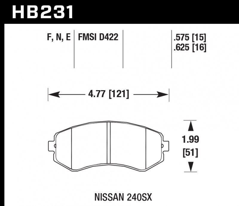 Колодки тормозные HB231E.625 HAWK Blue 9012 Nissan 240SX 16 mm