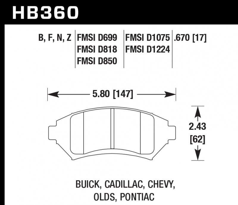Колодки тормозные HB360N.670 HAWK HP Plus; 17mm