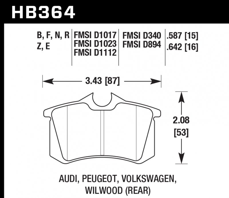 Колодки тормозные HB364Z.587 HAWK PC Audi A3, A4, A6, A8, S3, S4, S6, S8 & TT - Rear