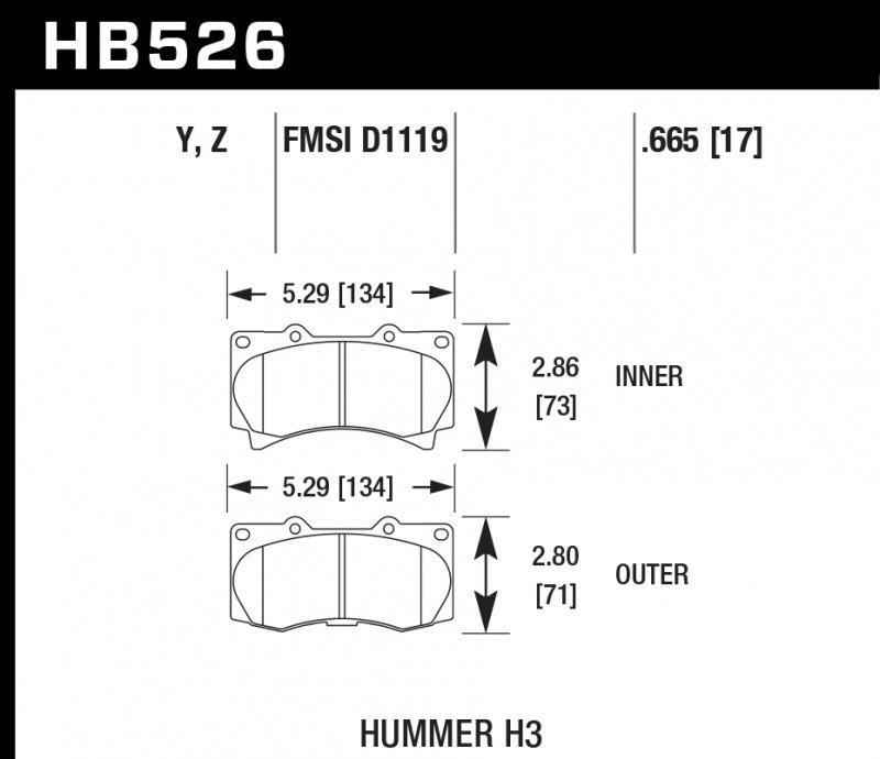Колодки тормозные HB526Y.665 HAWK LTS передние  Hummer H3