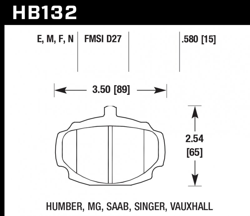 Колодки тормозные HB132F.580 HAWK HPS; 15mm