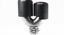 Насадка на глушитель, двойная, AKRAPOVIC карбон, D посадочный 57мм / наруж 101мм, ЛЕВАЯ