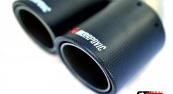 Насадка на глушитель, двойная, AKRAPOVIC карбон, D посадочный 51мм / наруж 90мм, ЛЕВАЯ, AC25190L