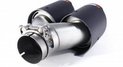 Насадка на глушитель, двойная, AKRAPOVIC EVO карбон, D посадочный 57мм / наруж 90мм, ЛЕВАЯ