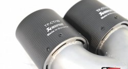 Насадка на глушитель, двойная, AKRAPOVIC карбон, D посадочный 57мм / наруж 90мм, ПРАВ