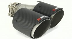 Насадка на глушитель, двойная, AKRAPOVIC EVO карбон, D посадочный 51мм / наруж 90мм, ПРАВ.