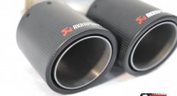 Насадка на глушитель, двойная, AKRAPOVIC карбон, D посадочный 63мм / наруж 90мм, ЛЕВАЯ,