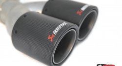 Насадка на глушитель, двойная, AKRAPOVIC карбон, D посадочный 63мм / наруж 90мм, ПРАВ.