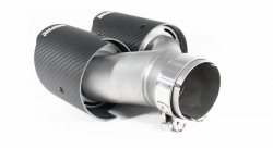 Насадка на глушитель, двойная, AKRAPOVIC EVO Style карбон, D посадочный 63мм / наруж 90мм, ПРАВ.