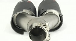 Насадка на глушитель, двойная, AKRAPOVIC EVO карбон, D посадочный 51мм / наруж 90мм, ПРАВ.