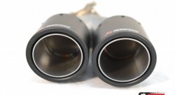 Насадка на глушитель, двойная, AKRAPOVIC карбон, D посадочный 57мм / наруж 90мм, ЛЕВАЯ