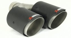 Насадка на глушитель, двойная, AKRAPOVIC EVO карбон, D посадочный 51мм / наруж 90мм, ЛЕВАЯ