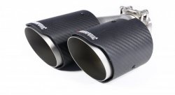 Насадка на глушитель, двойная, AKRAPOVIC EVO карбон, D посадочный 57мм / наруж 90мм, ПРАВ