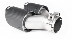 Насадка на глушитель, двойная, AKRAPOVIC EVO Style карбон, D посадочный 63мм / наруж 90мм, ЛЕВАЯ,