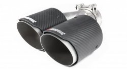 Насадка на глушитель, двойная, AKRAPOVIC EVO Style карбон, D посадочный 63мм / наруж 90мм, ЛЕВАЯ,