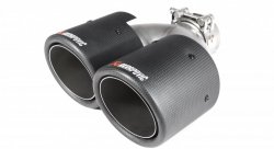 Насадка на глушитель, двойная, AKRAPOVIC карбон, D посадочный 57мм / наруж 101мм, ЛЕВАЯ