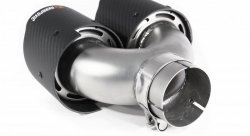 Насадка на глушитель, двойная, AKRAPOVIC EVO style карбон, D посадочный 63мм / наруж 101мм, ПРАВ.