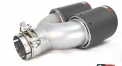 Насадка на глушитель, двойная, AKRAPOVIC карбон, D посадочный 57мм / наруж 90мм, ЛЕВАЯ