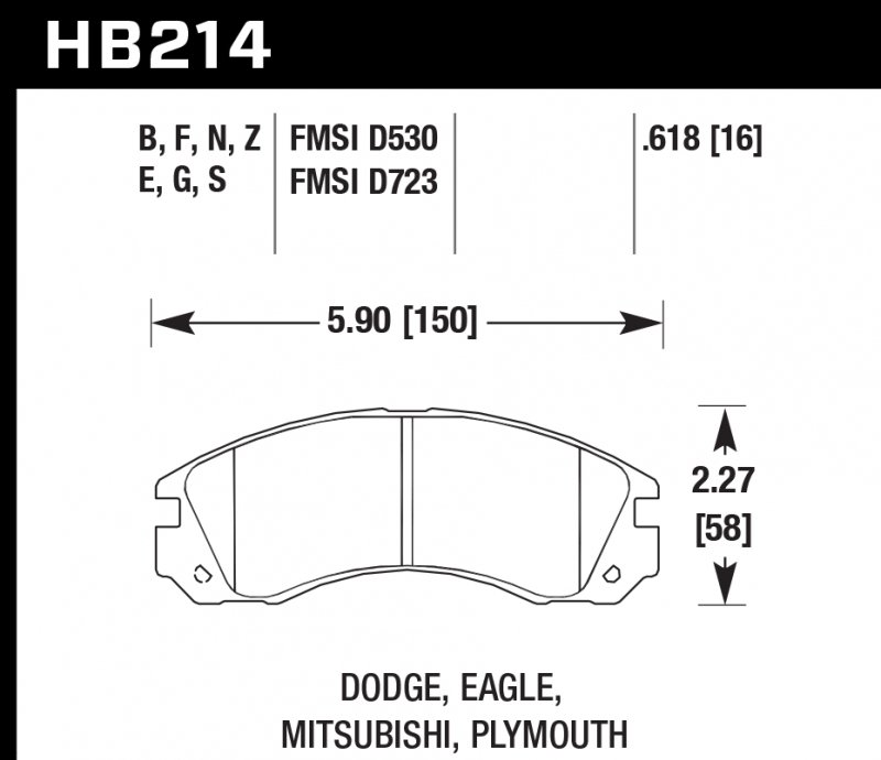 Колодки тормозные HB214G.618 HAWK DTC-60 Mitsubishi 16 mm