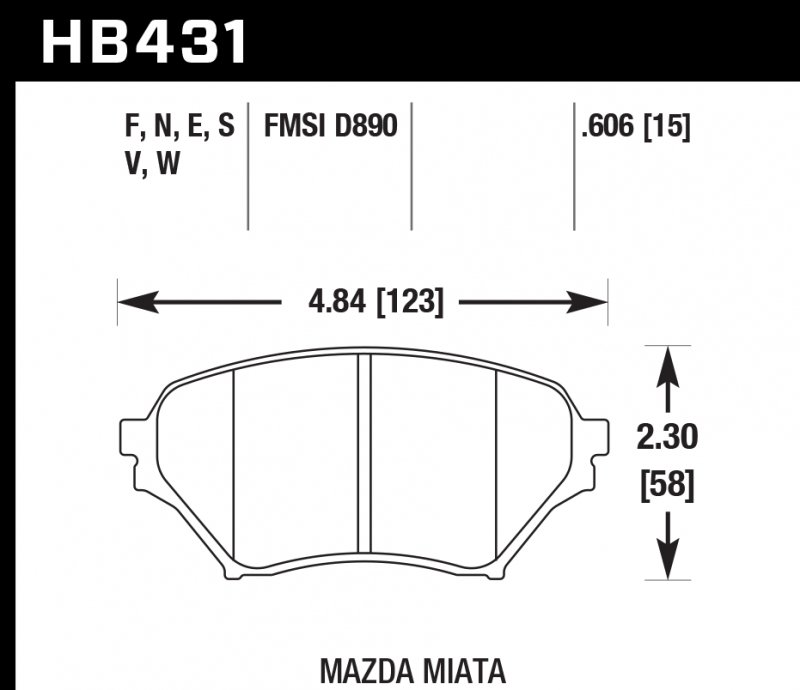Колодки тормозные HB431E.606 HAWK Blue 9012 Mazda Miata 15 mm