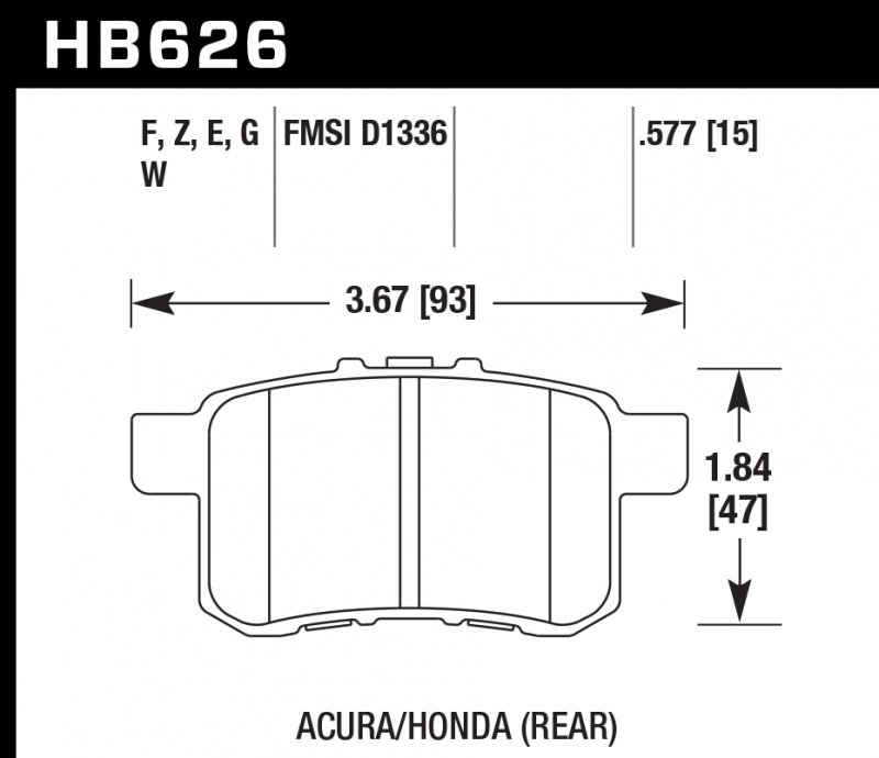 Колодки тормозные HB626F.577 HAWK HPS Acura/Honda (Rear) 14 mm