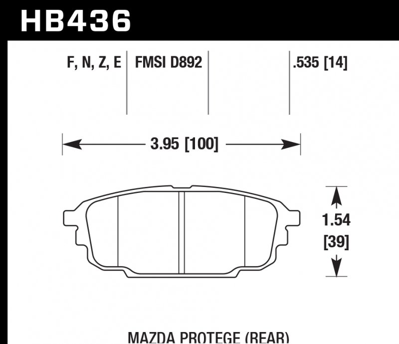 Колодки тормозные HB436E.535 HAWK Blue 9012; Mazda Ptotoge (Rear) 14mm