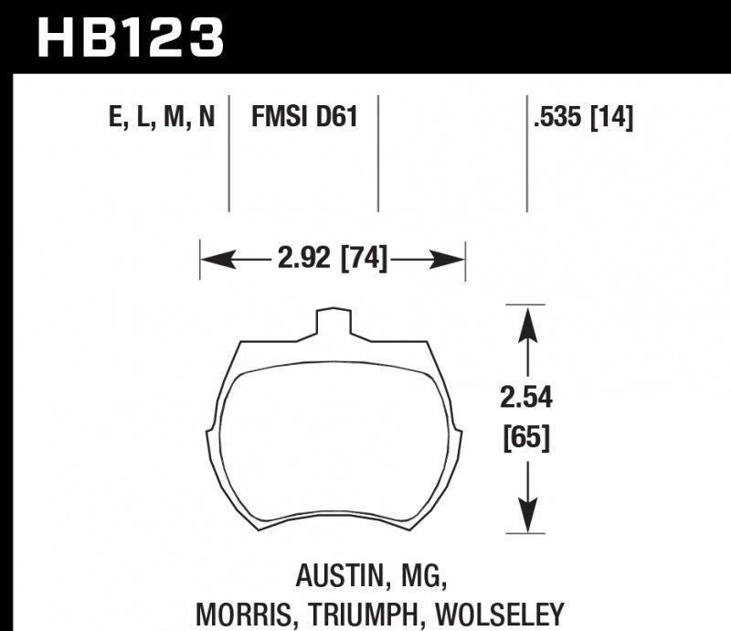 Колодки тормозные HB123L.535 HAWK MT-4; MGB 14mm