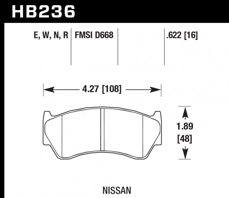 Колодки тормозные HB236W.622 HAWK DTC-30; Nissan 16mm