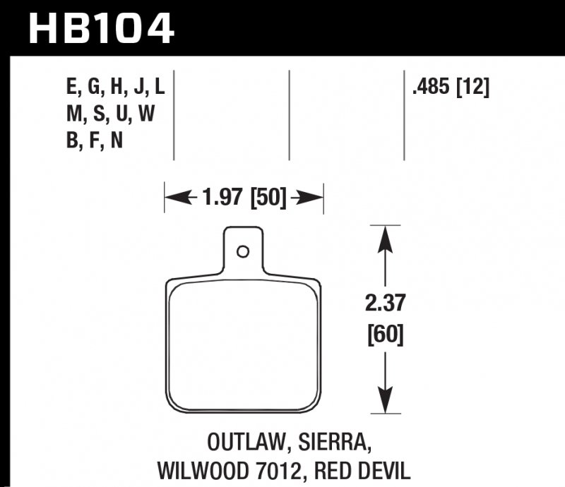 Колодки тормозные HB104J.485 HAWK DR-97 Wilwood DL Single, Outlaw w/ 0.156 in. center hole 12 mm