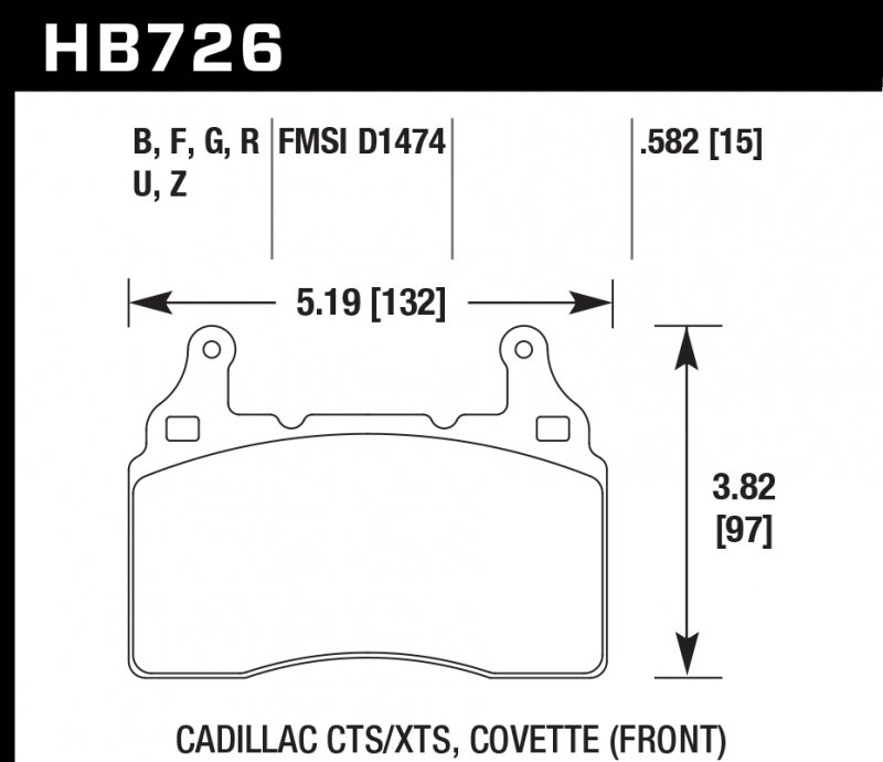 Колодки тормозные HB726Q.582 HAWK DTC-80; 2010-2013 Camaro 6.2 Liter (Front) 15mm