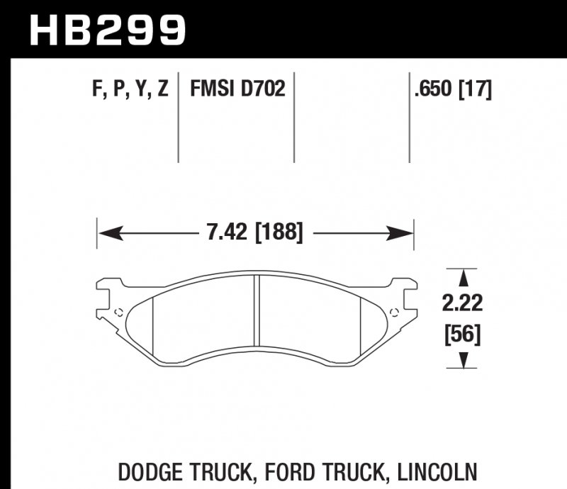 Колодки тормозные HB299Y.650 HAWK LTS передние LINCOLN / DODGE / FORD