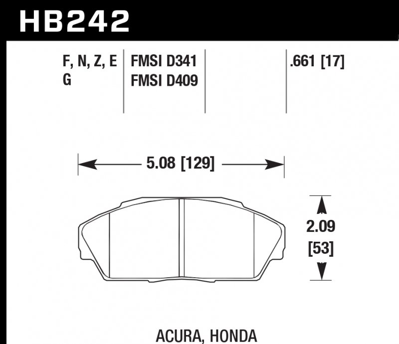 Колодки тормозные HB242G.661 HAWK DTC-60 Acura/Honda 17 mm