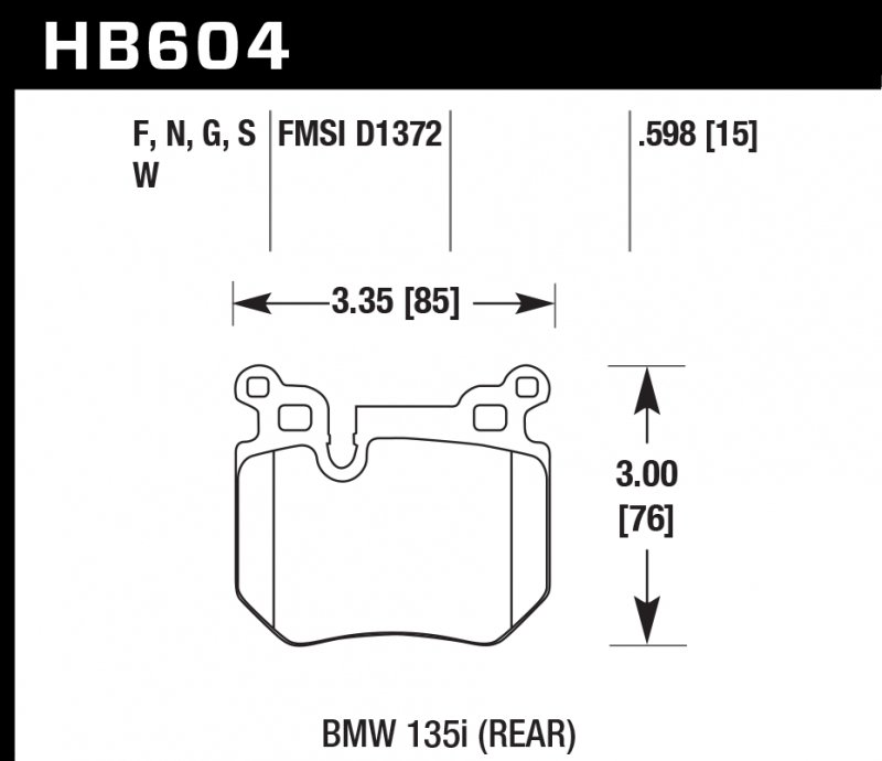 Колодки тормозные HB604S.598 HAWK HT-10 BMW (Rear) 15 mm