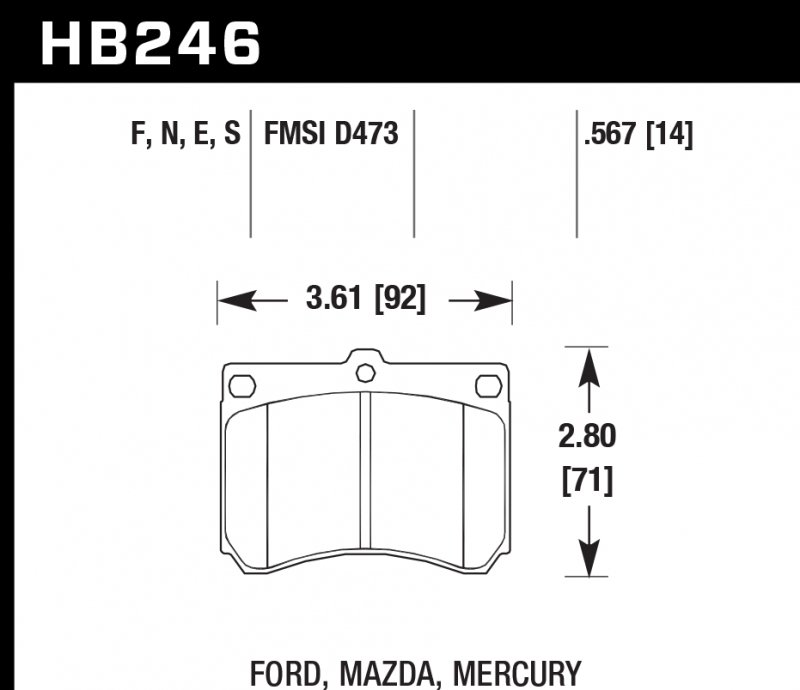 Колодки тормозные HB246S.567 HAWK HT-10; Acura/Honda 15mm
