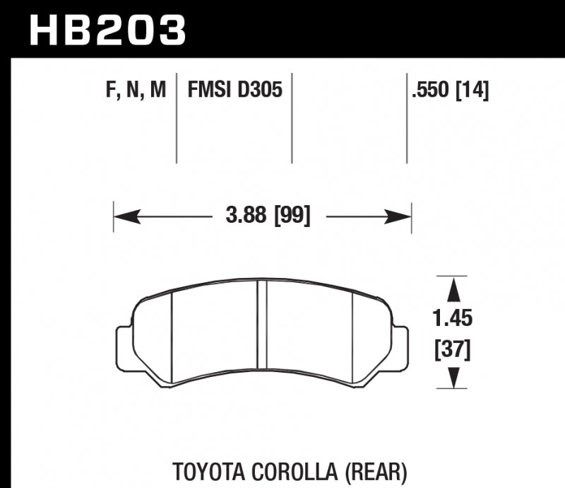 Колодки тормозные HB203M.550 HAWK Black Toyota Corolla (Rear) 14 mm