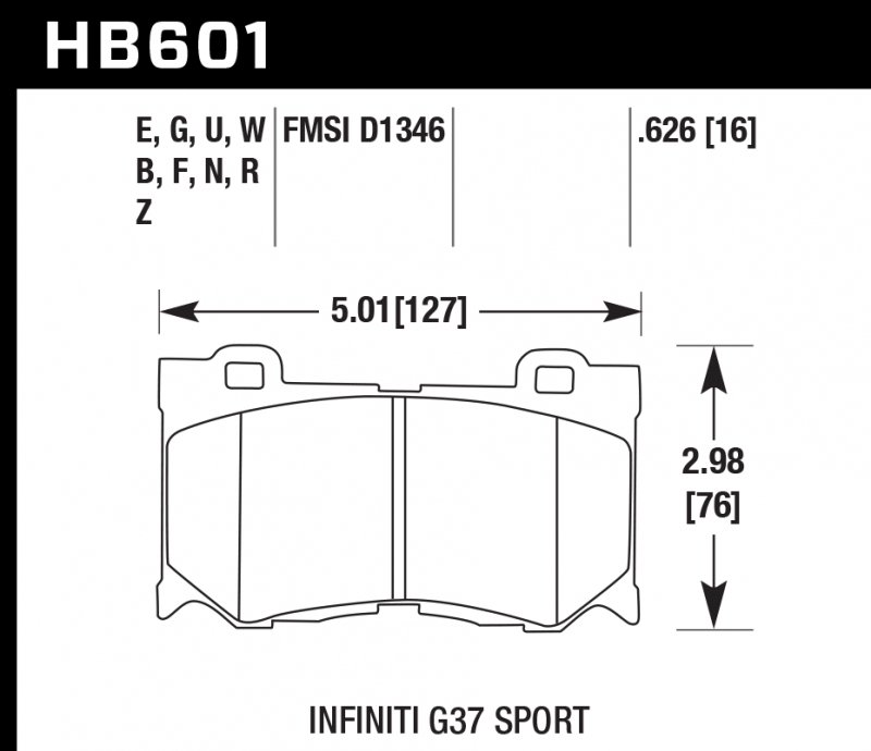 Колодки тормозные HB601F.626 HAWK HPS передние INFINITI FX50/FX37/G37/ Nissan 370Z