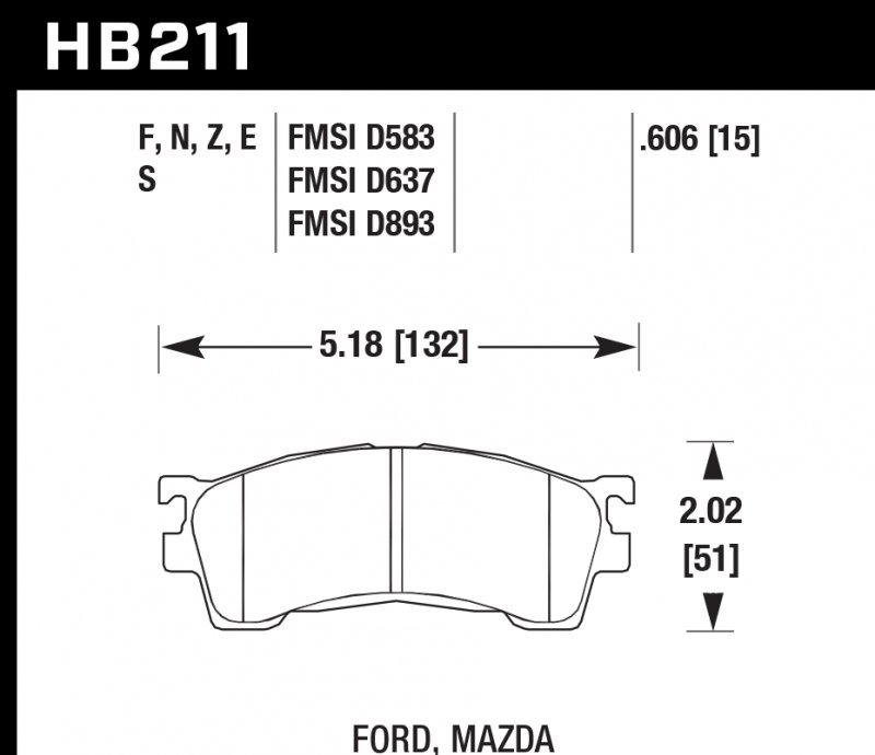 Колодки тормозные HB211S.634 HAWK HT-10; Ford, Mazda 16mm