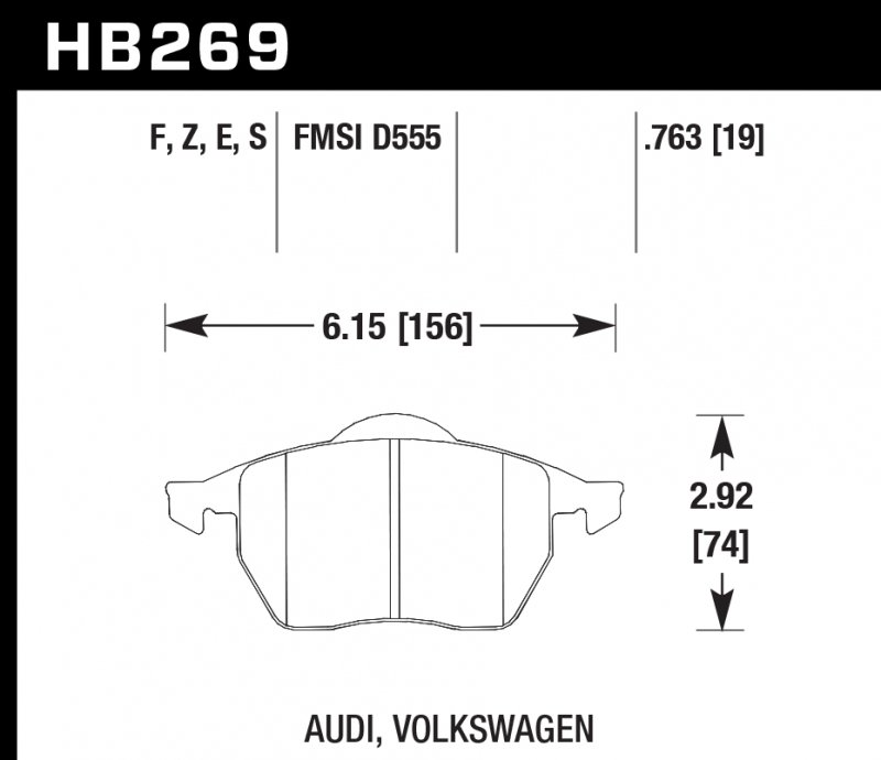 Колодки тормозные HB269E.763 HAWK Blue 9012 Audi, Volkswagon 19 mm