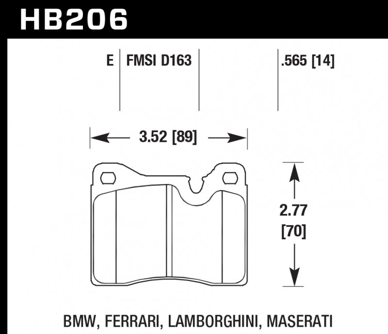 Колодки тормозные HB206E.565 HAWK Blue 9012 BMW, Ferrari 14 mm