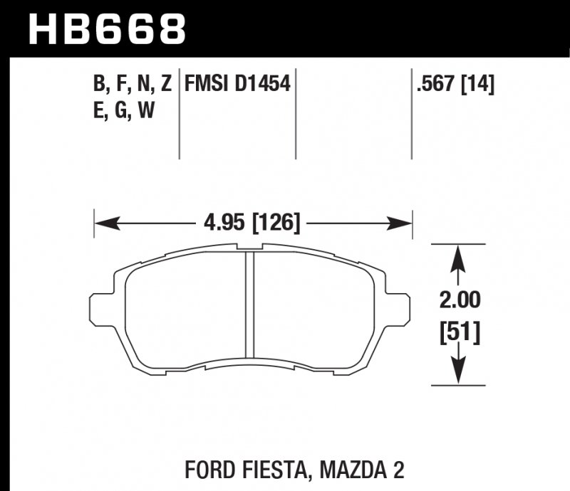 Колодки тормозные HB668G.567 HAWK DTC-60 2011 Mazda 2, Ford Fiesta front 15 mm