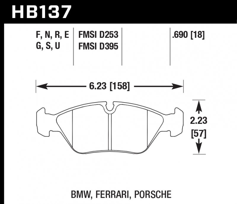 Колодки тормозные HB137G.690 HAWK DTC-60 BMW, Porsche 18 mm