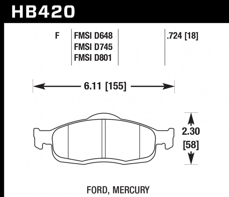 Колодки тормозные HB420F.724 HAWK HPS передние FORD Mondeo (I), (II)