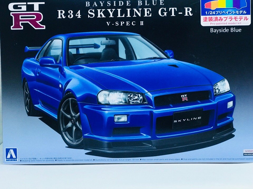 Сборная модель Aoshima 00859 Nissan R34 Skyline GT-R V-Spec II (Bayside Blue)