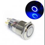 Кнопка с фиксацией водонепроницаемая 12В 3А - синяя подсветка
